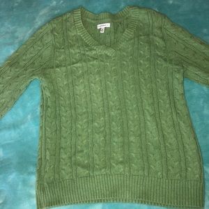 Green knitted cable sweater